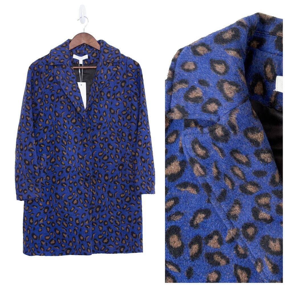 Adyson Parker Leopard Print Coat Women XS Blue Colorful Statement Jacket NWT